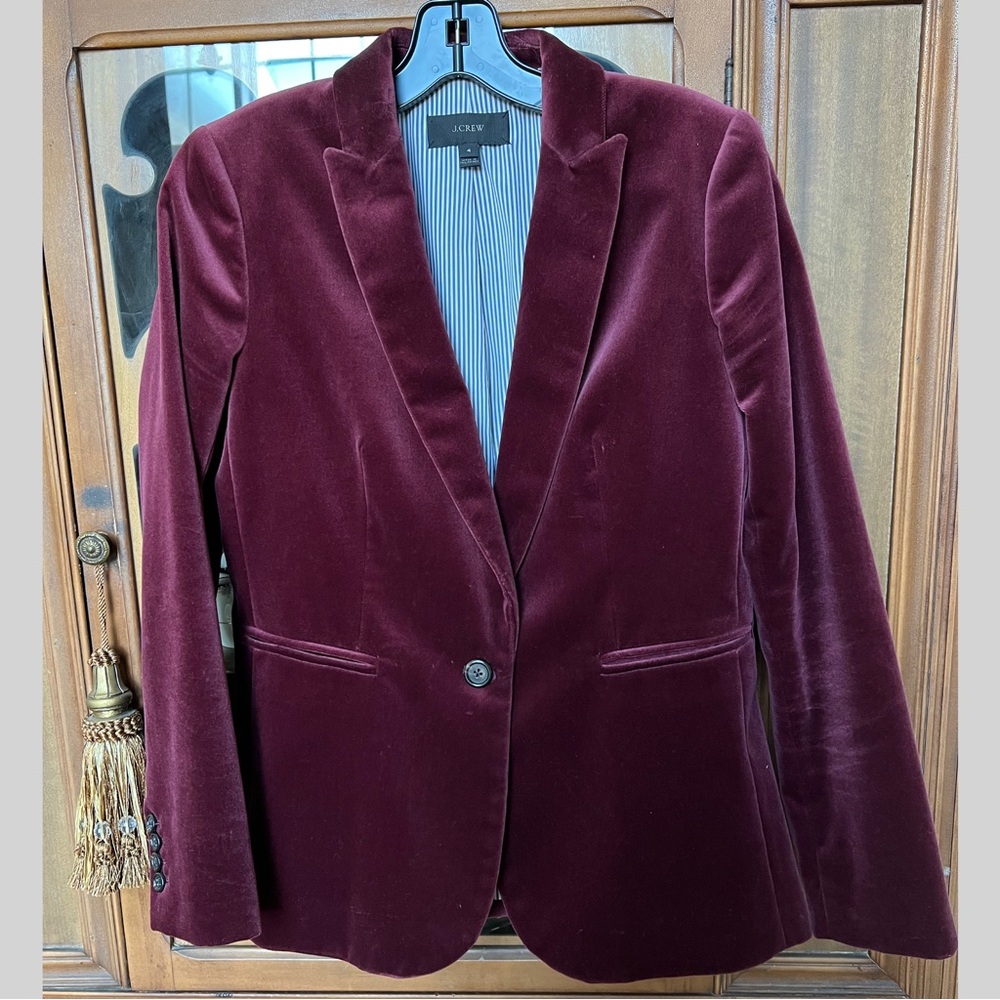 J Crew Parke Blazer in Burgundy Velvet